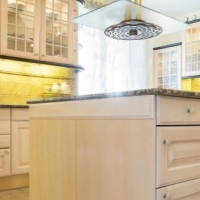 Beauty and bright kitchen interior in traditional sty